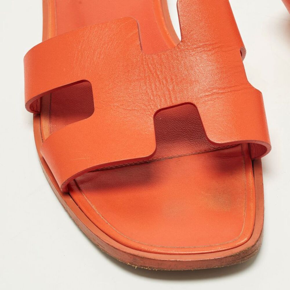 Hermes Oran Size 39 Orange Leather Flat Sandals - Picture 7 of 7